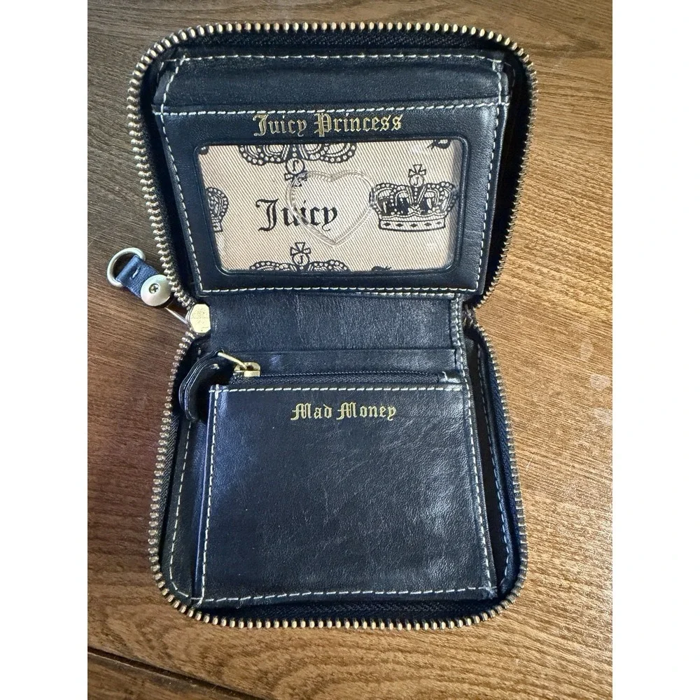 Vintage Y2K Juicy Couture Velour Scottie Dog Zip Wallet Mad Money Princess Black